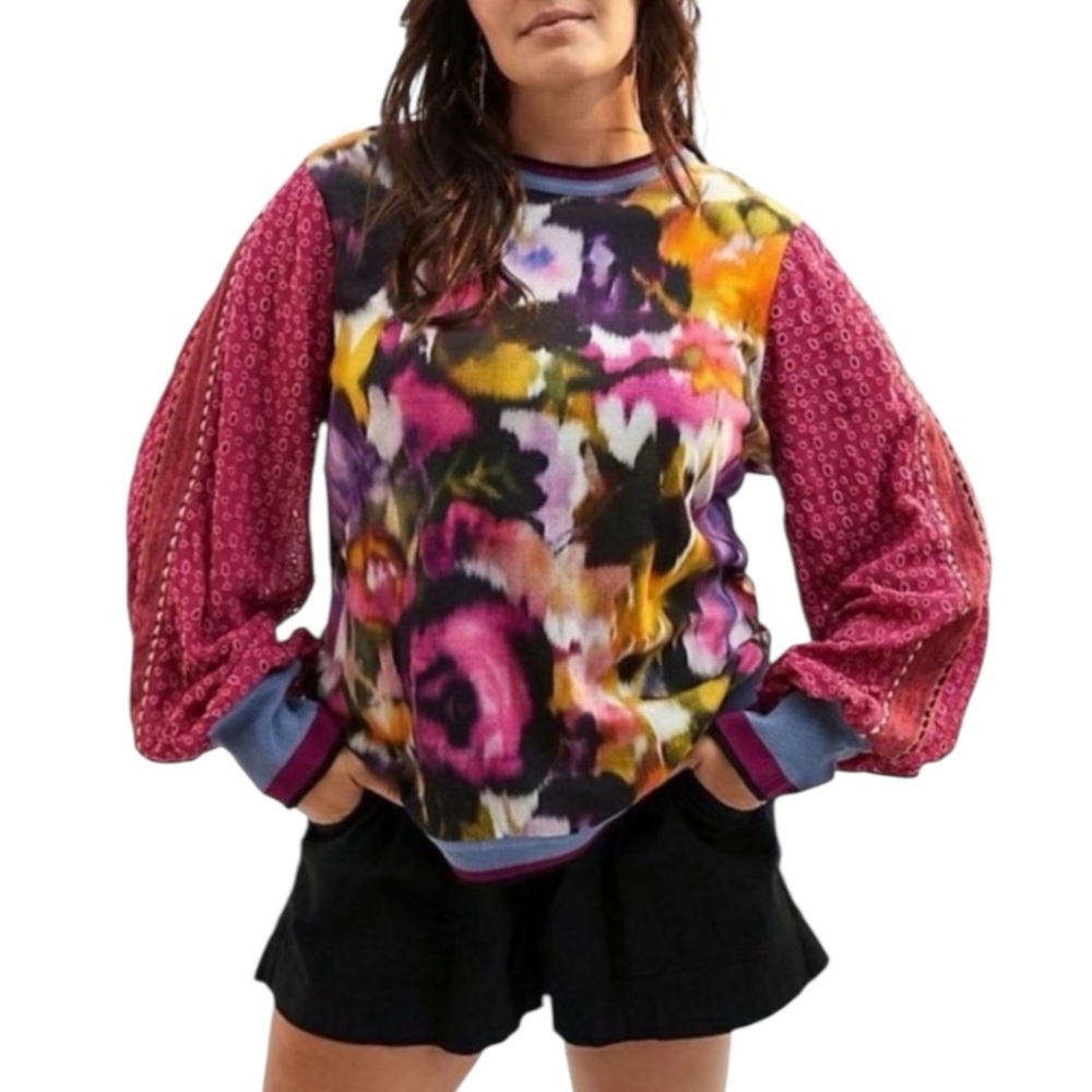 Anthropologie Bl^nk London Floral Eyelet Long Sleeve Top size XS